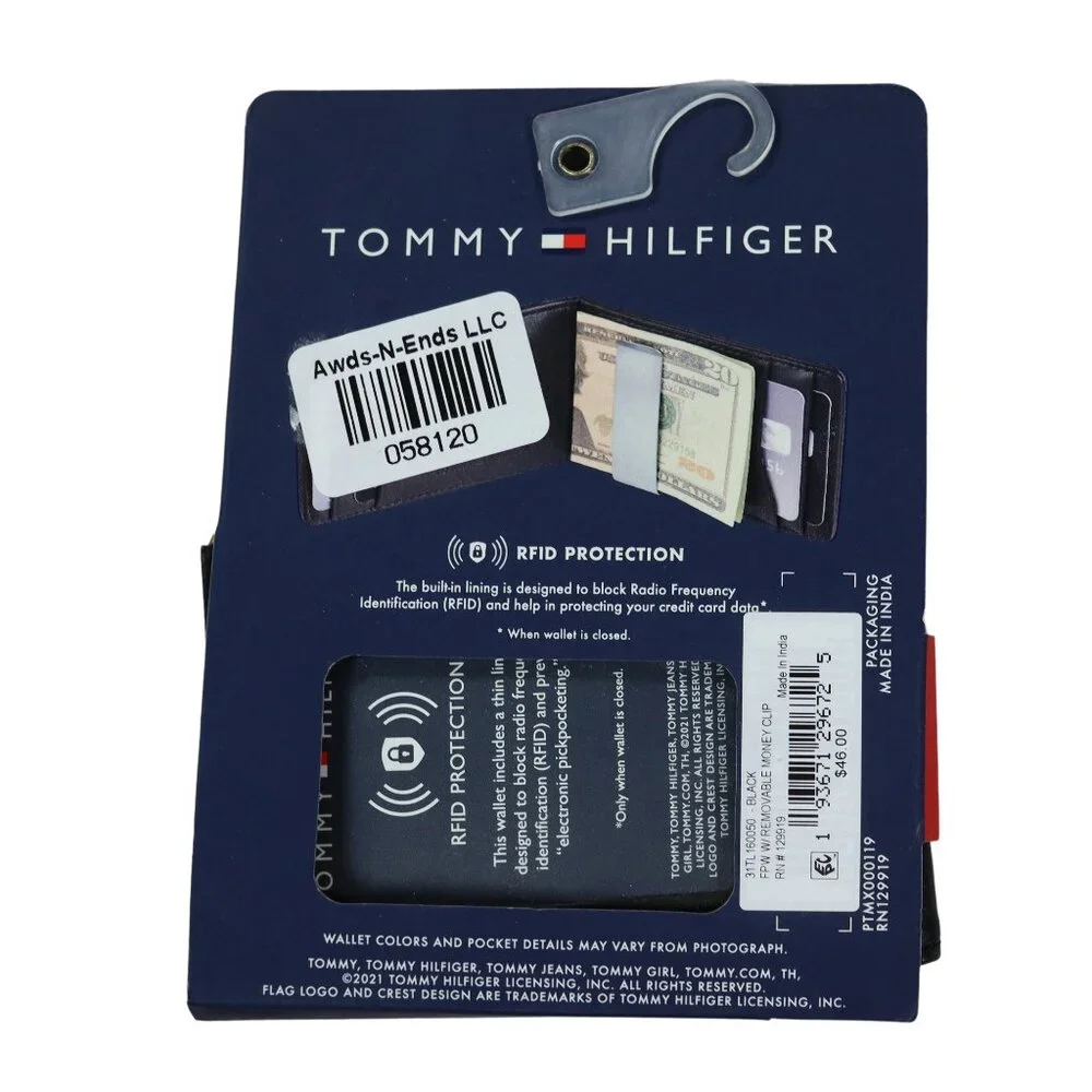 Tommy Hilfiger RFID Blocking Bi-Fold Leather Wallet & Removable Money Clip NWT